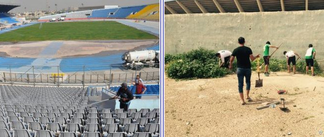 عبطان يطلع على سير أعمال الصيانة والتنظيف لملعب الشعب قبيل احتضانه مباريات الدوري