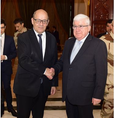 وزير الدفاع الفرنسي لمعصوم: العراق دفع ثمناً مضاعفاً لتصديه لعصابات داعش الاجرامية