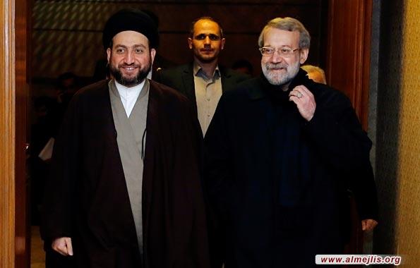 السيد عمار الحكيم يؤكد خلال استقباله لاريجاني اهمية تضافر الجهود للخلاص من الارهاب الداعشي